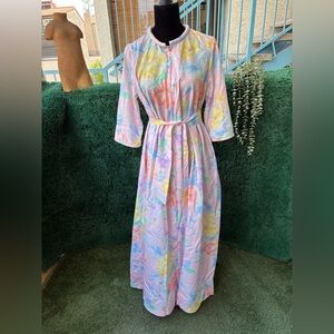 Vintage Bullocks Wilshire One Size Pink Floral Zip Front Robe